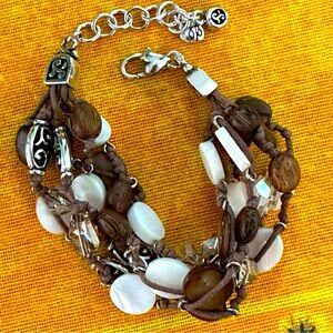 Vintage and Retired Brighton Riviera Brown Wood and Crystal Bracelet